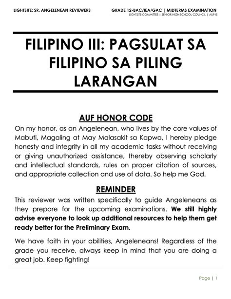 (UPDATED) Filipino sa piling larangan .